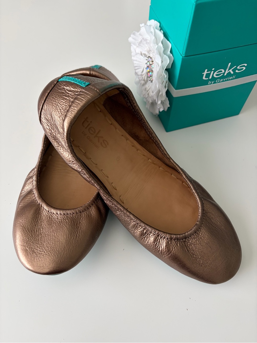TIEKS Ballet Flats in Metallic Brinze, Size 6